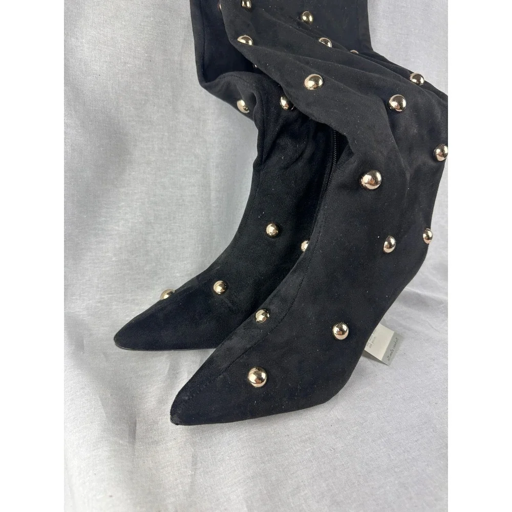 A New Day Black Faux Suede Studded Over The Knee‎ Boots Pointed Toe Size 8